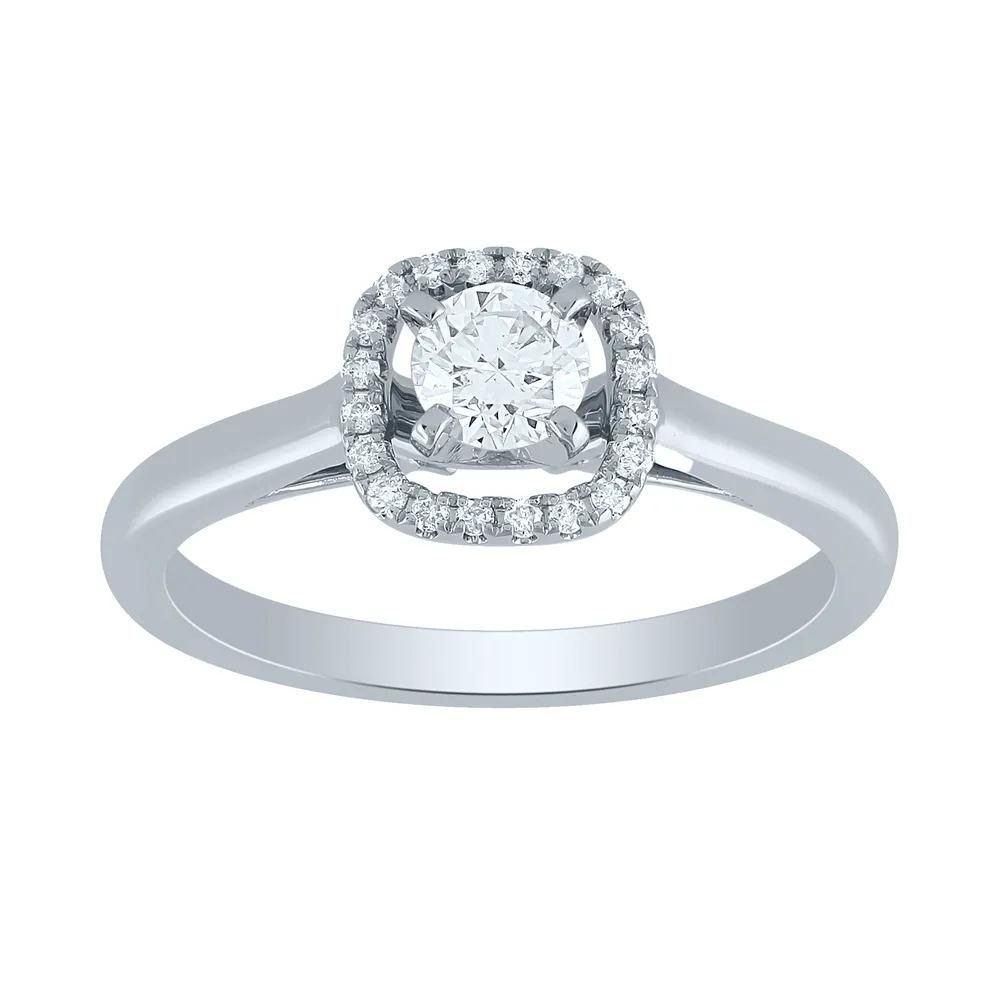 -Angeline- 14K White Gold Halo Diamond Engagement Ring (0.38 ct tw)