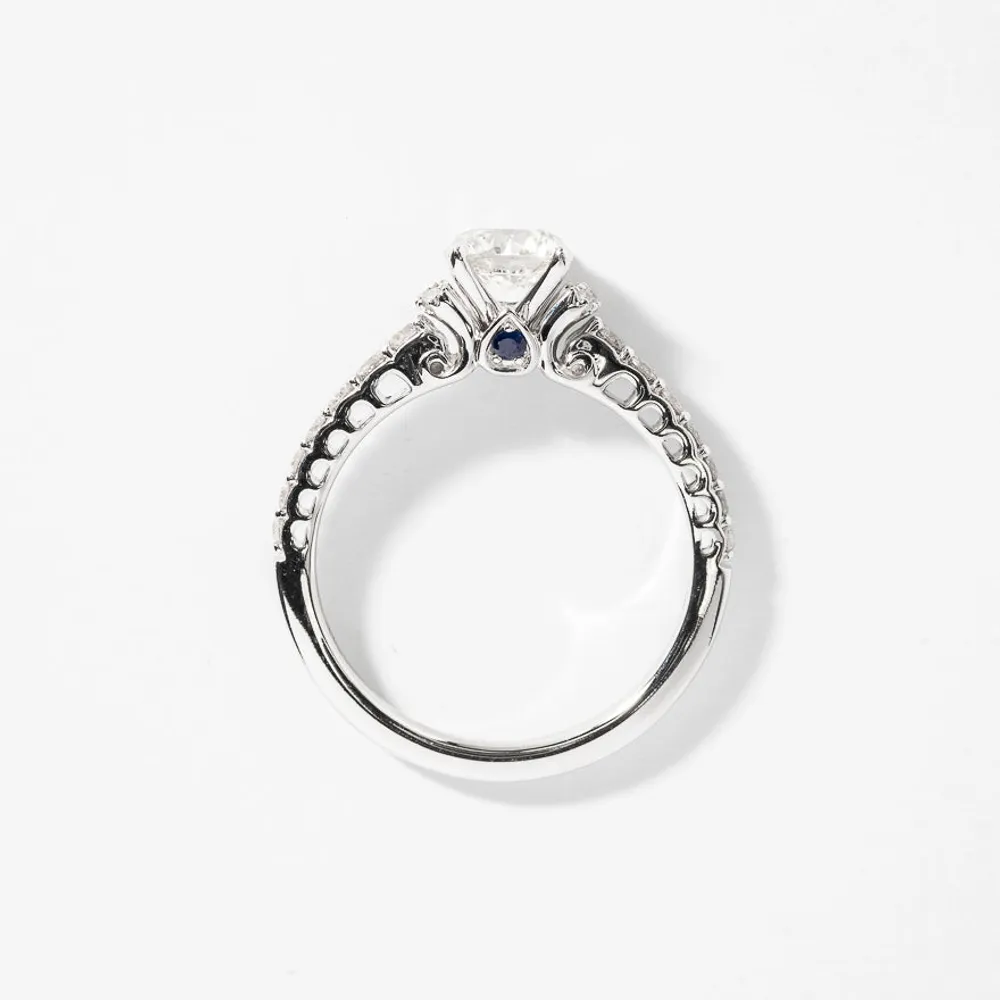 Diamond Engagement Ring With Sapphire Accents 14K White Gold (1.22