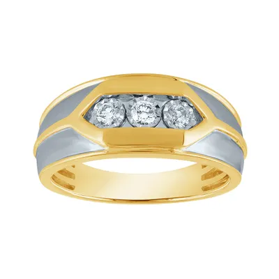 Three Stone Men’s Diamond Ring 10K White and Yellow Gold (0.25 ct t