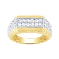 Gents Two Row Diamond Ring 10K Yellow and White Gold (1.00ct tw)