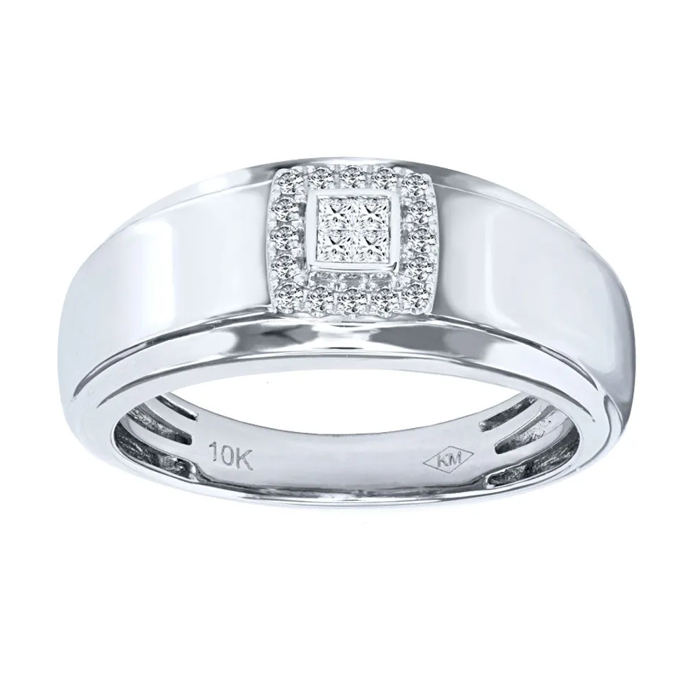 10K White Gold Square Halo Gents Ring (0.19 ct tw)