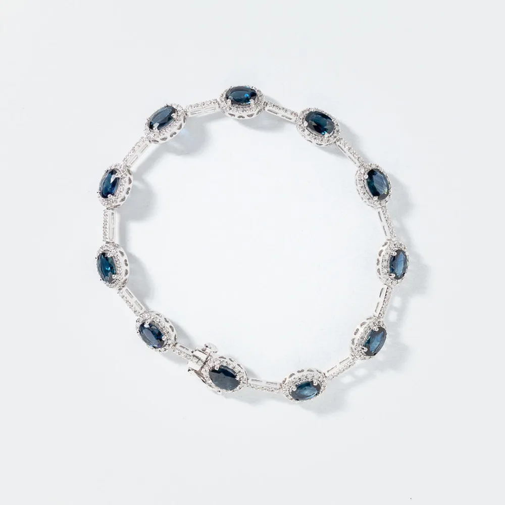 Sapphire and Diamond Bracelet in 14K White Gold