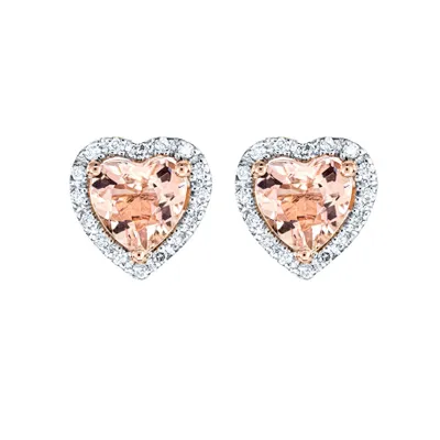 Heart Shape Morganite and Diamond Earrings in 14K Rose Gold (0.10ct tw