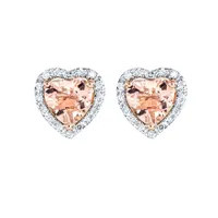 Heart Shape Morganite and Diamond Earrings in 14K Rose Gold (0.10ct tw