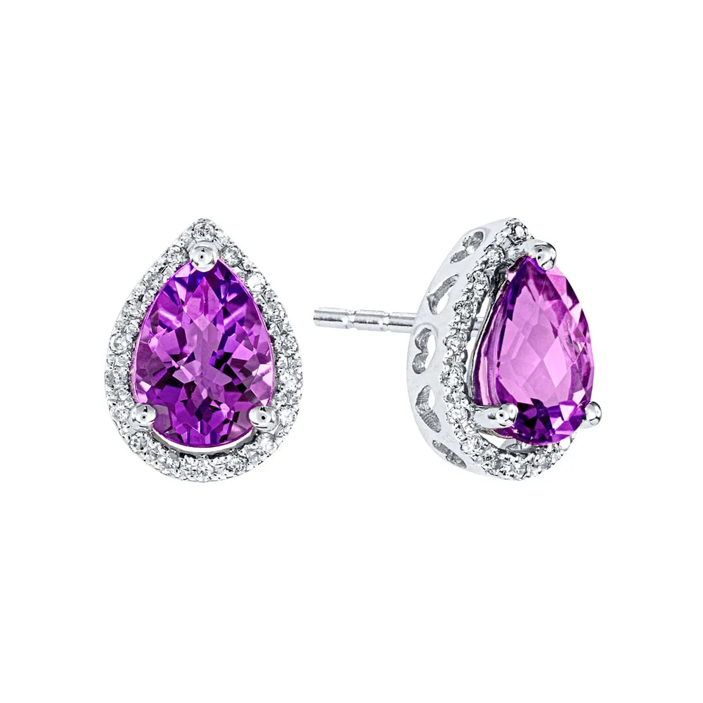 Pear Shape Amethyst Earrings in 14K White Gold