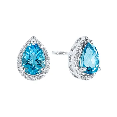 Pear Shape Blue Topaz Earrings in 14K White Gold