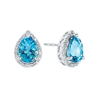 Pear Shape Blue Topaz Earrings in 14K White Gold