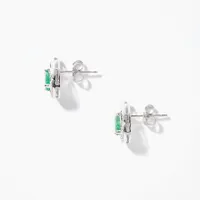 Pear Shape Emerald and Diamond Earrings in 10K White Gold