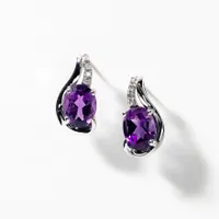 Oval Shape Amethyst Earrings in 10K White Gold