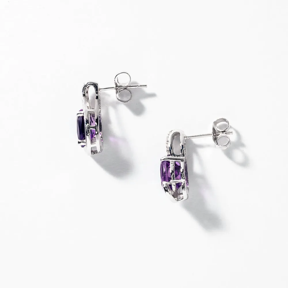 Oval Shape Amethyst Earrings in 10K White Gold