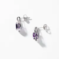 Oval Shape Amethyst Earrings in 10K White Gold