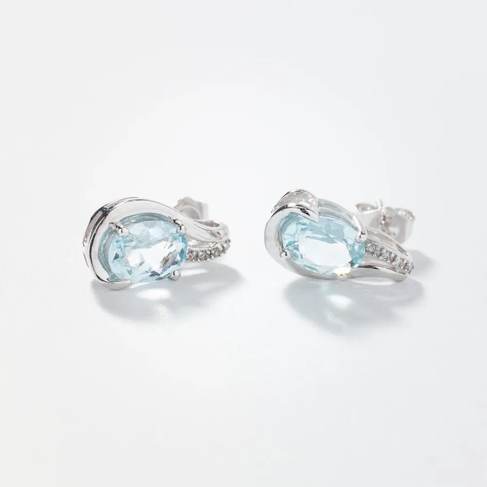 Aquamarine Earrings with Diamond Accents in 10K White Gold