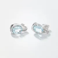 Aquamarine Earrings with Diamond Accents in 10K White Gold