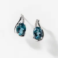 Blue Topaz and Diamond Earrings in 10K White Gold