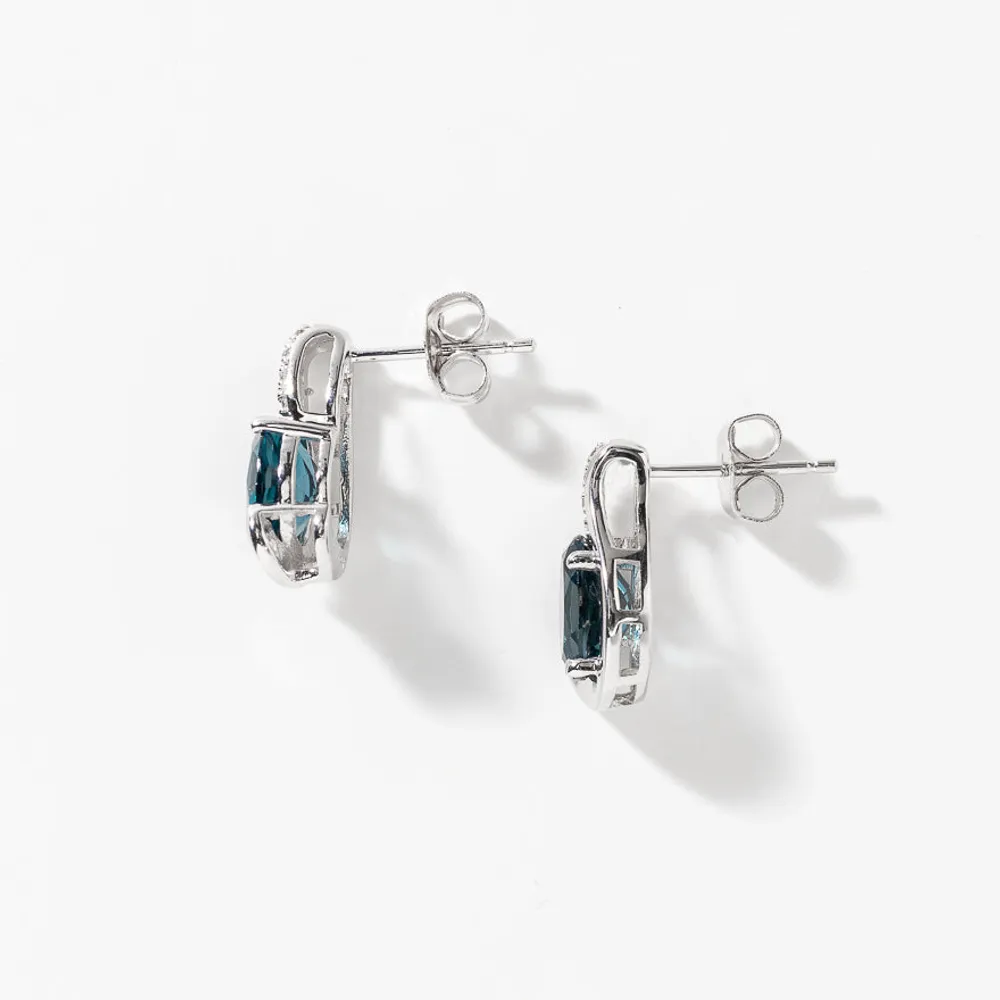 Blue Topaz and Diamond Earrings in 10K White Gold