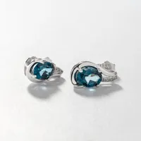 Blue Topaz and Diamond Earrings in 10K White Gold