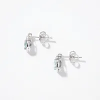 Oval Shape Aquamarine and Diamond Earrings in 10K White Gold