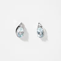 Oval Shape Aquamarine and Diamond Earrings in 10K White Gold