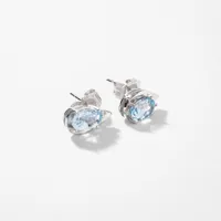 Oval Shape Aquamarine and Diamond Earrings in 10K White Gold