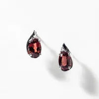 Oval Garnet and Diamond Earrings in 10K White Gold