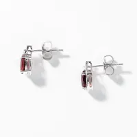 Oval Garnet and Diamond Earrings in 10K White Gold