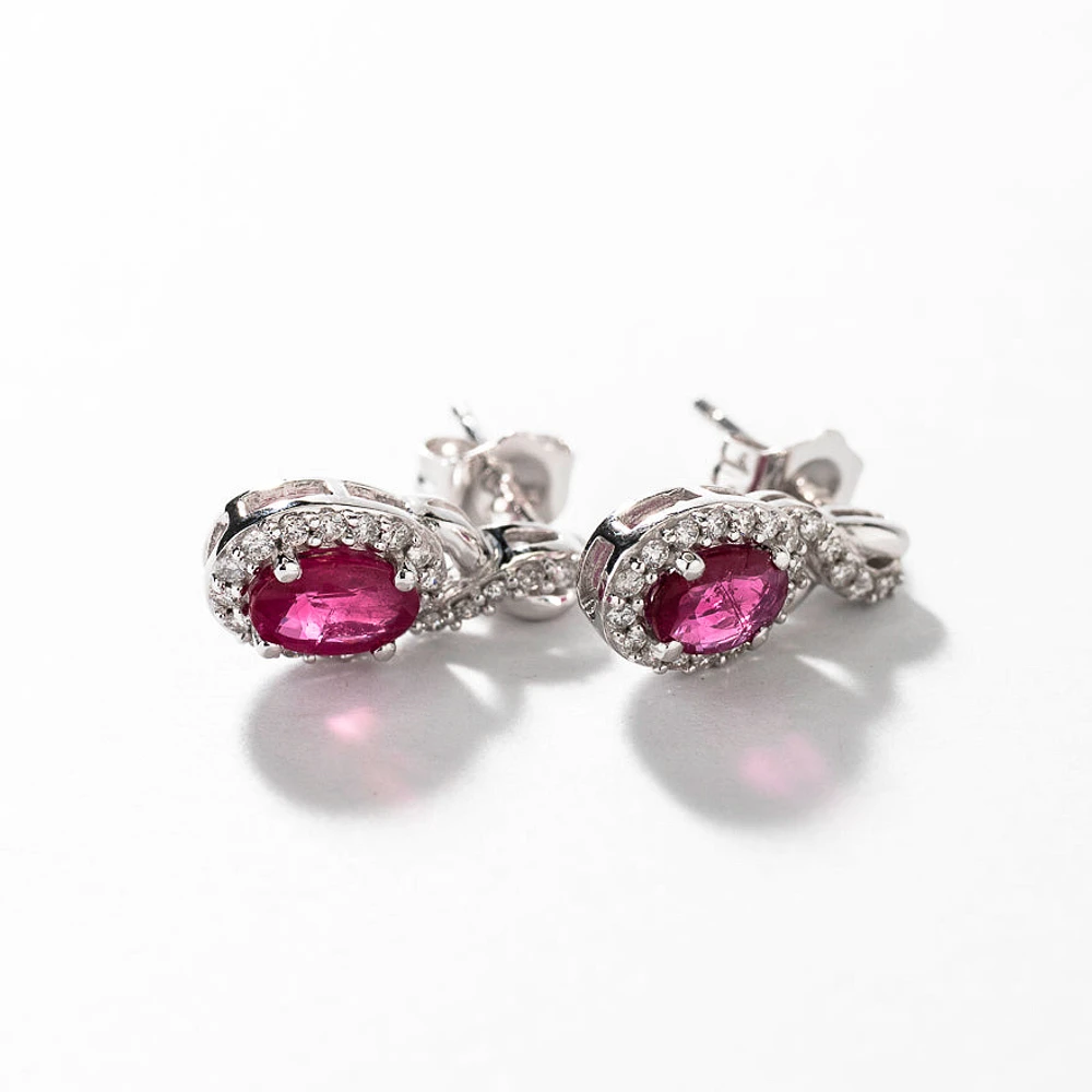 Ruby Earrings with Diamond Accents in 10K White Gold