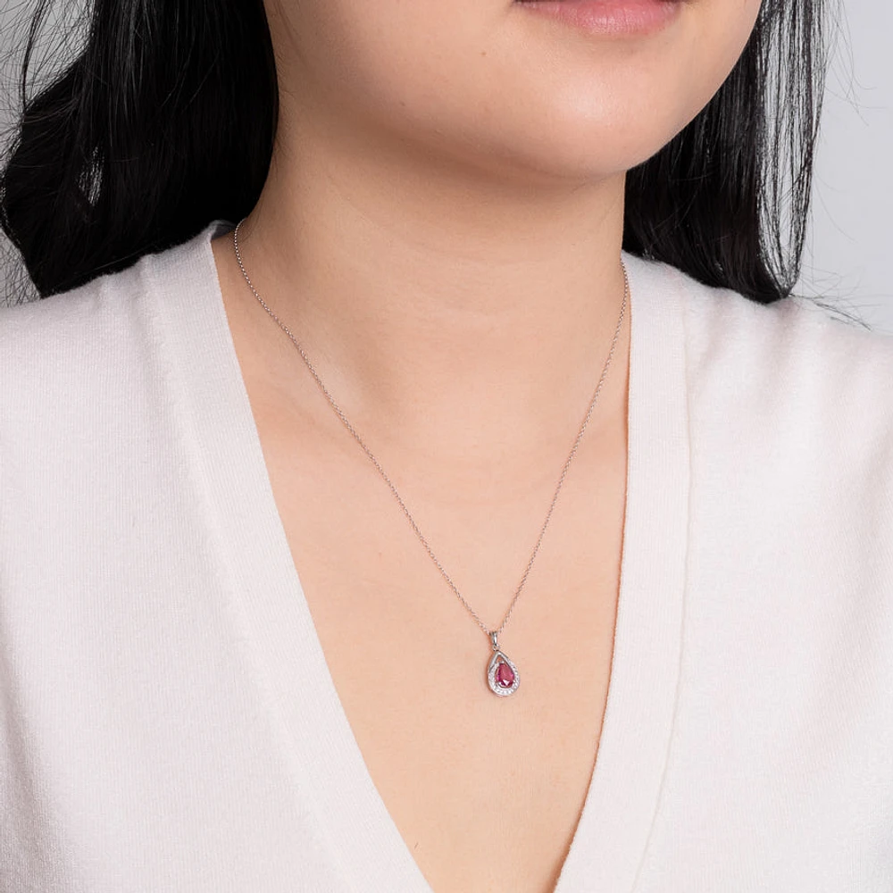 Ruby Pendant Necklace With Diamond Accents in 10K White Gold