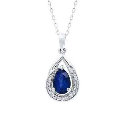 Sapphire Pendant Necklace With Diamond Accents in 10K White Gold