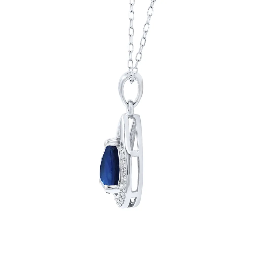 Sapphire Pendant Necklace With Diamond Accents in 10K White Gold