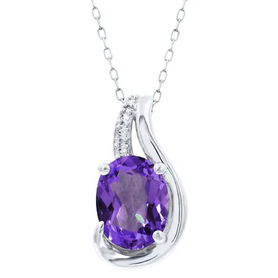 Amethyst Pendant Necklace with Diamond Accents in 10K White Gold