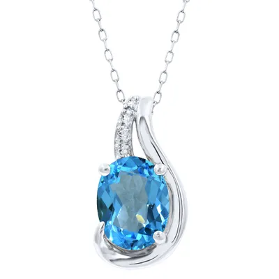 Blue Topaz Pendant Necklace with Diamond Accents in 10K White Gold