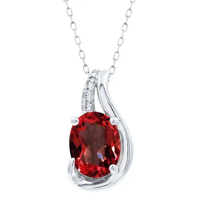 Garnet Pendant Necklace with Diamond Accents in 10K White Gold