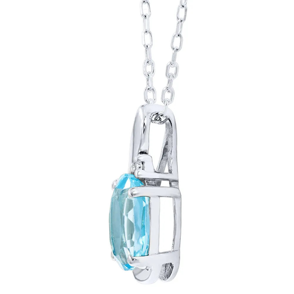 Aquamarine Pendant Necklace with Diamond Accent in 10K White Gold