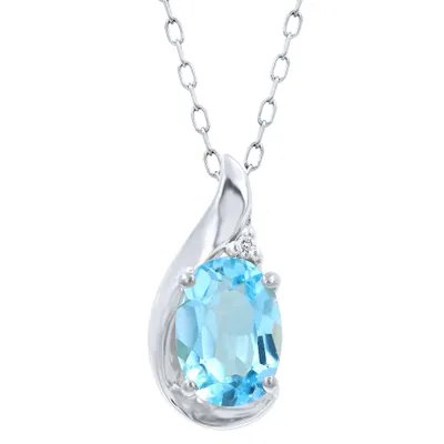 Aquamarine Pendant Necklace with Diamond Accent in 10K White Gold