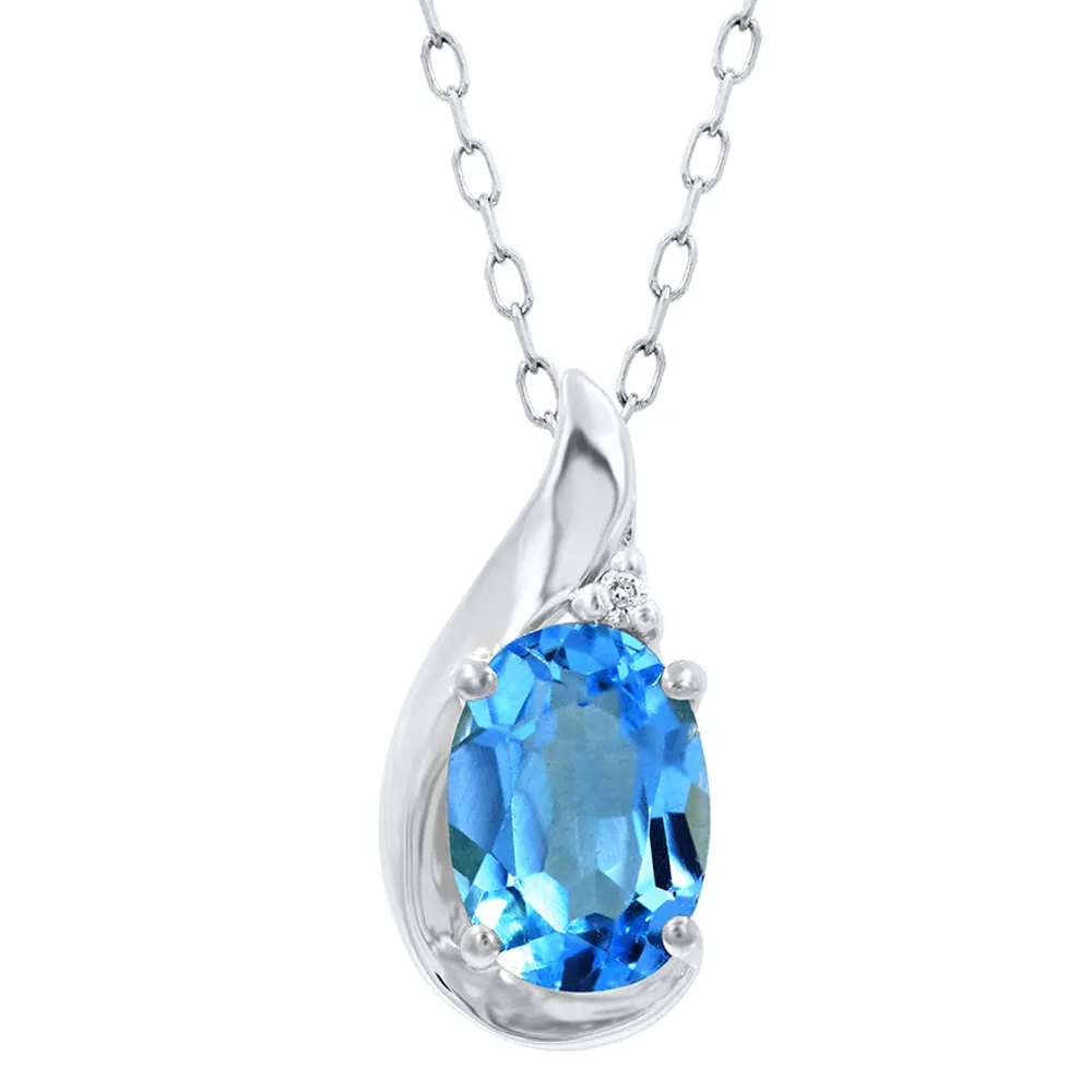 Blue Topaz Pendant Necklace with Diamond Accent in 10K White Gold