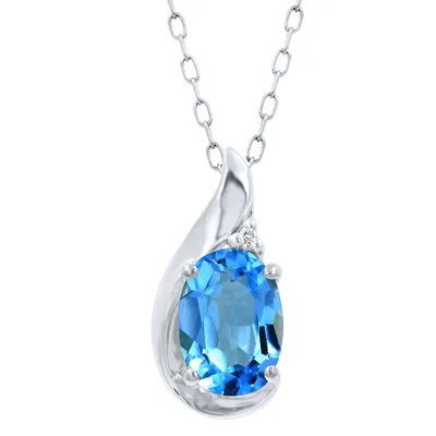 Blue Topaz Pendant Necklace with Diamond Accent in 10K White Gold