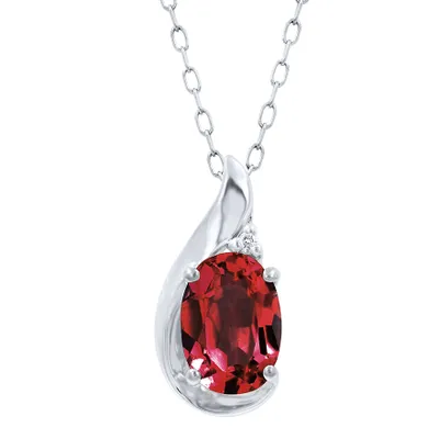 Garnet Pendant Necklace with Diamond Accent in 10K White Gold