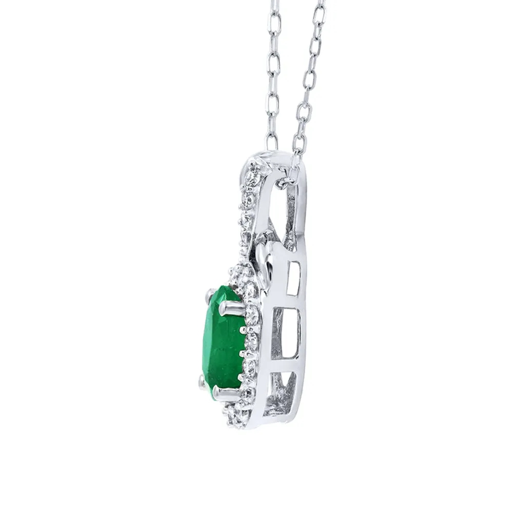 Emerald Pendant With Diamond Accents in 10K White Gold