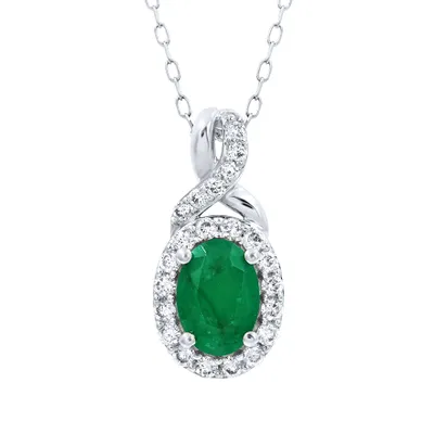 Emerald Pendant With Diamond Accents in 10K White Gold