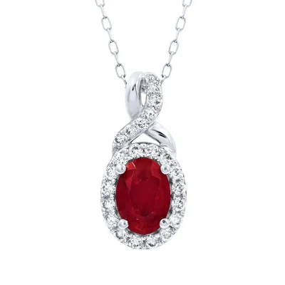 Ruby Pendant With Diamond Accents in 10K White Gold