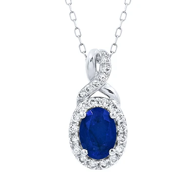 Sapphire Pendant Necklace with Diamond Accents in 10K White Gold