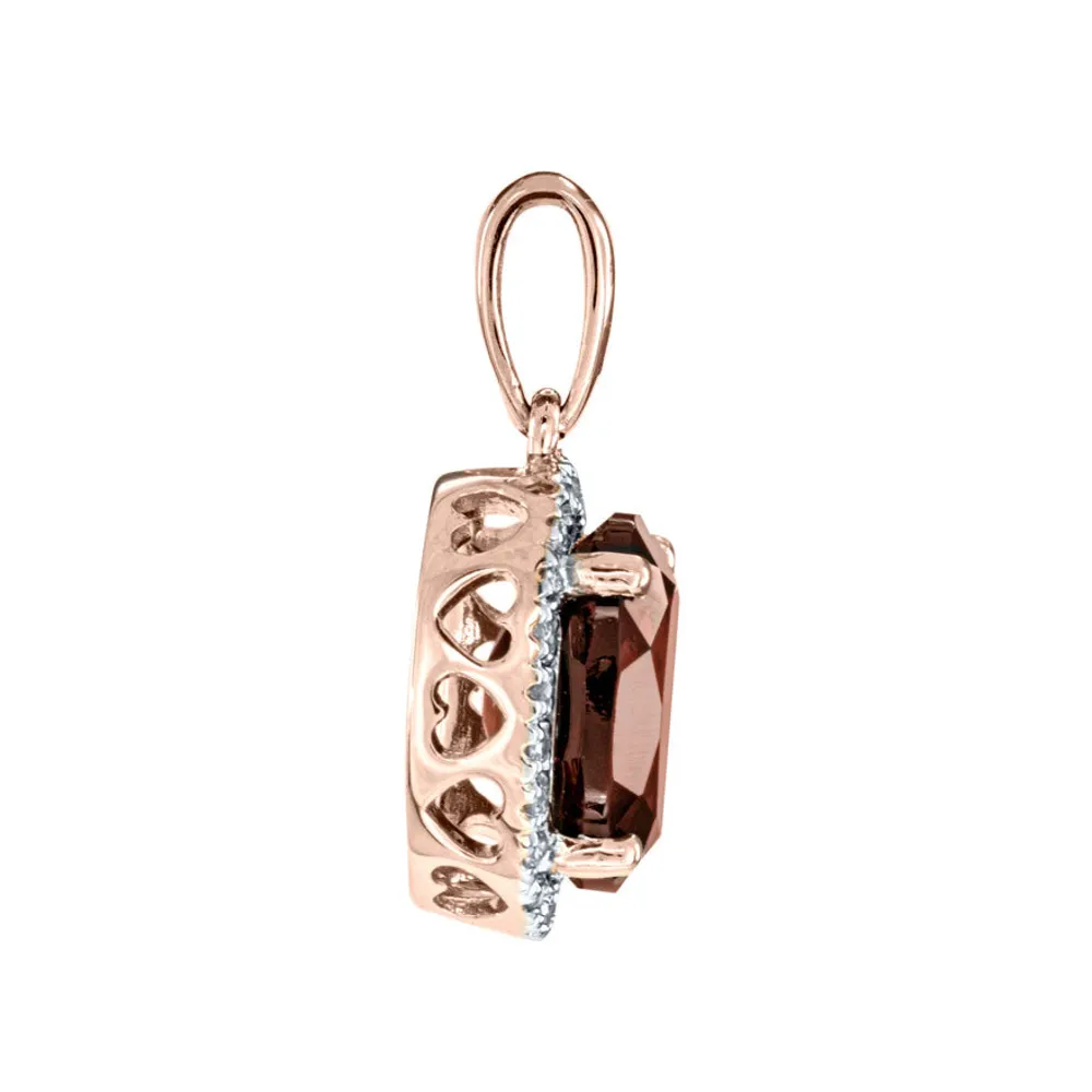 Oval Garnet and Diamond Pendant in 14K Rose Gold (0.06ct tw)