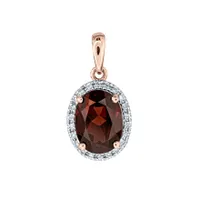 Oval Garnet and Diamond Pendant in 14K Rose Gold (0.06ct tw)