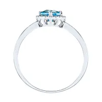 Heart Shaped Blue Topaz and Diamond Ring 14K White Gold