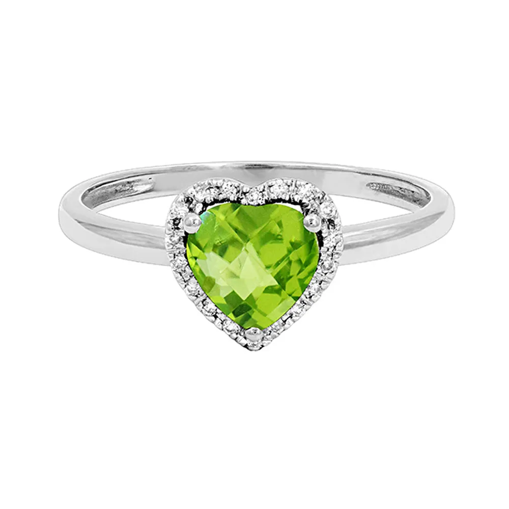 Heart Shaped Peridot Ring 14K White Gold