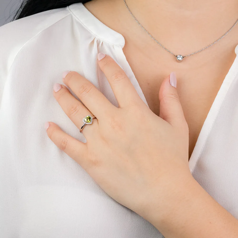 Heart Shaped Peridot Ring 14K White Gold