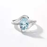 Oval Aquamarine Ring With Diamond Accents 10K White Gold