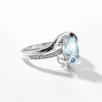 Oval Aquamarine Ring With Diamond Accents 10K White Gold