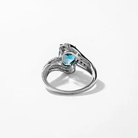 Oval Blue Topaz Ring With Diamond Accents 10K White Gold