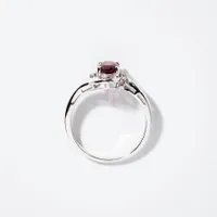 Garnet Ring with Diamond Accents 10K White Gold